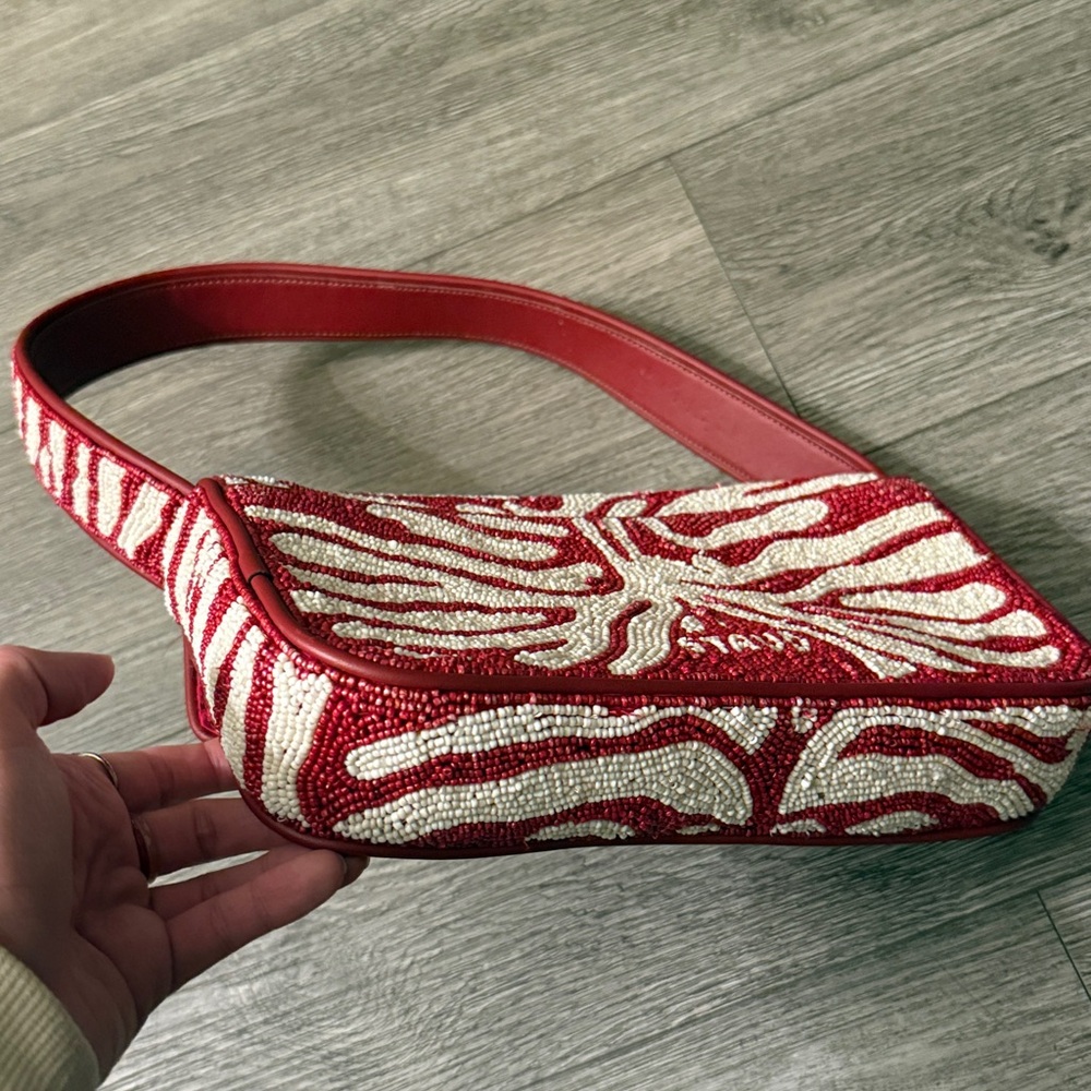 STAUD Tommy Beaded Bag, Scarlet/White Zebra - Picture 7 of 8